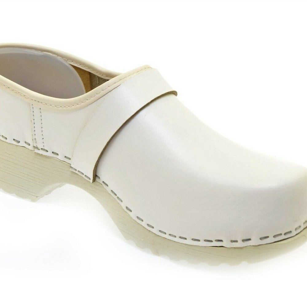 Gerla Comfort Shoe Wood Clog White Leather Size 40 - Picture 2 of 4